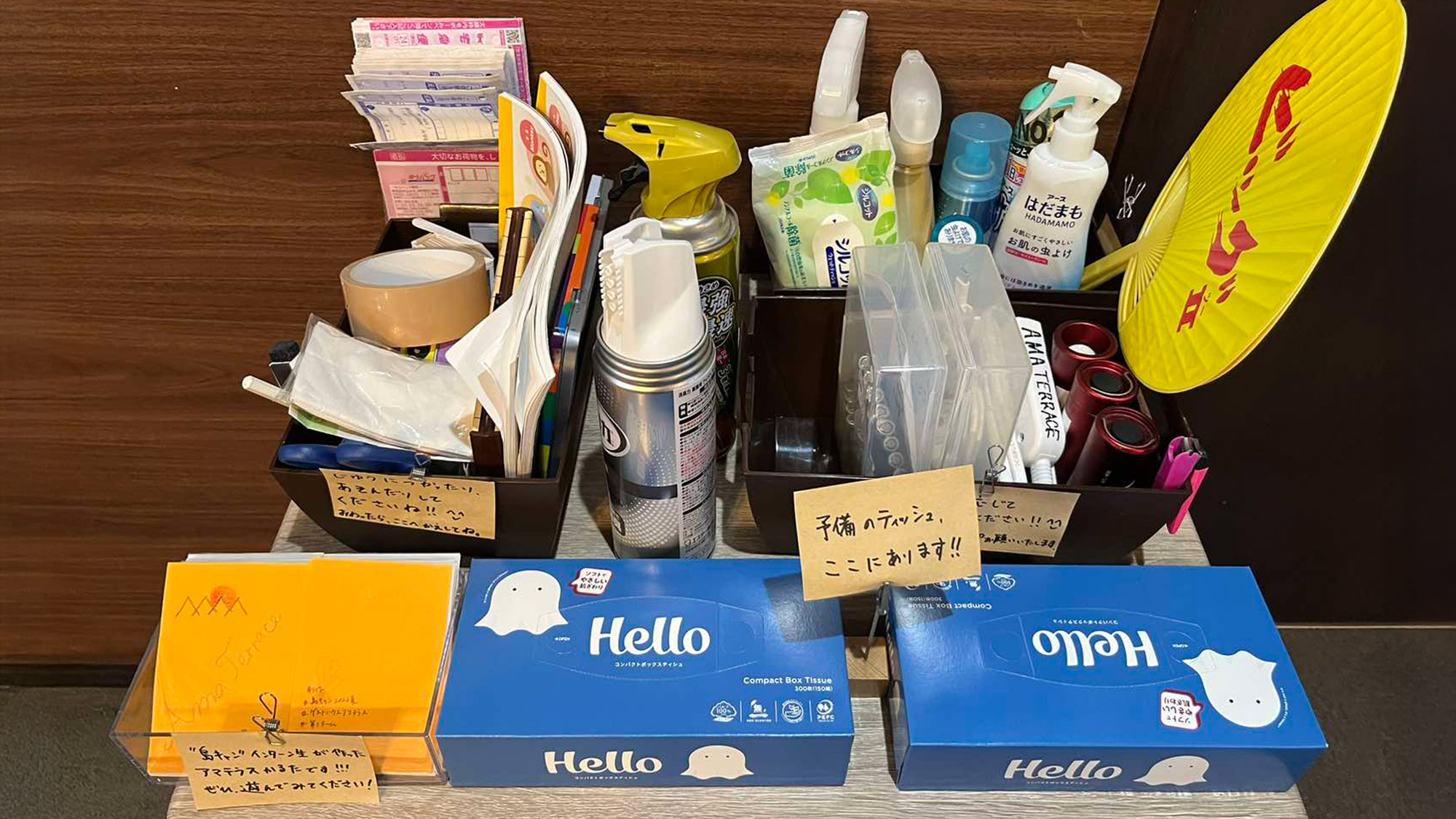 ・【備品】予備ティッシュ、電池、虫よけ、除菌シート、爪切りなどご自由にお使いください