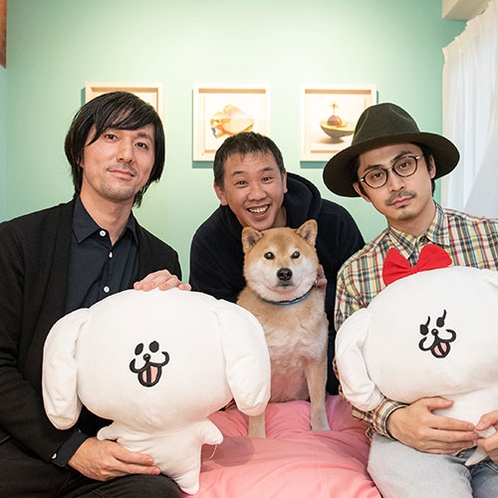 まるごとホテルを手がけた田中達也さん、小野慎二郎さん、パントビスコさん（左より）