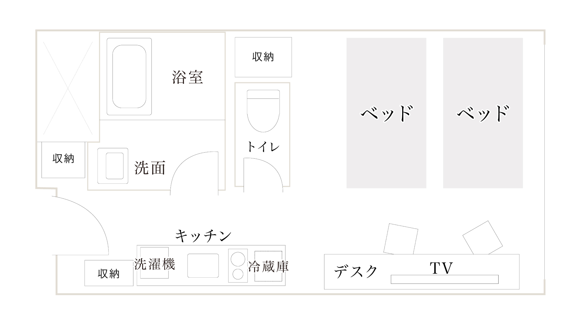 ephツイン・キッチンあり【禁煙】間取り図※お部屋により異なる場合がございます。