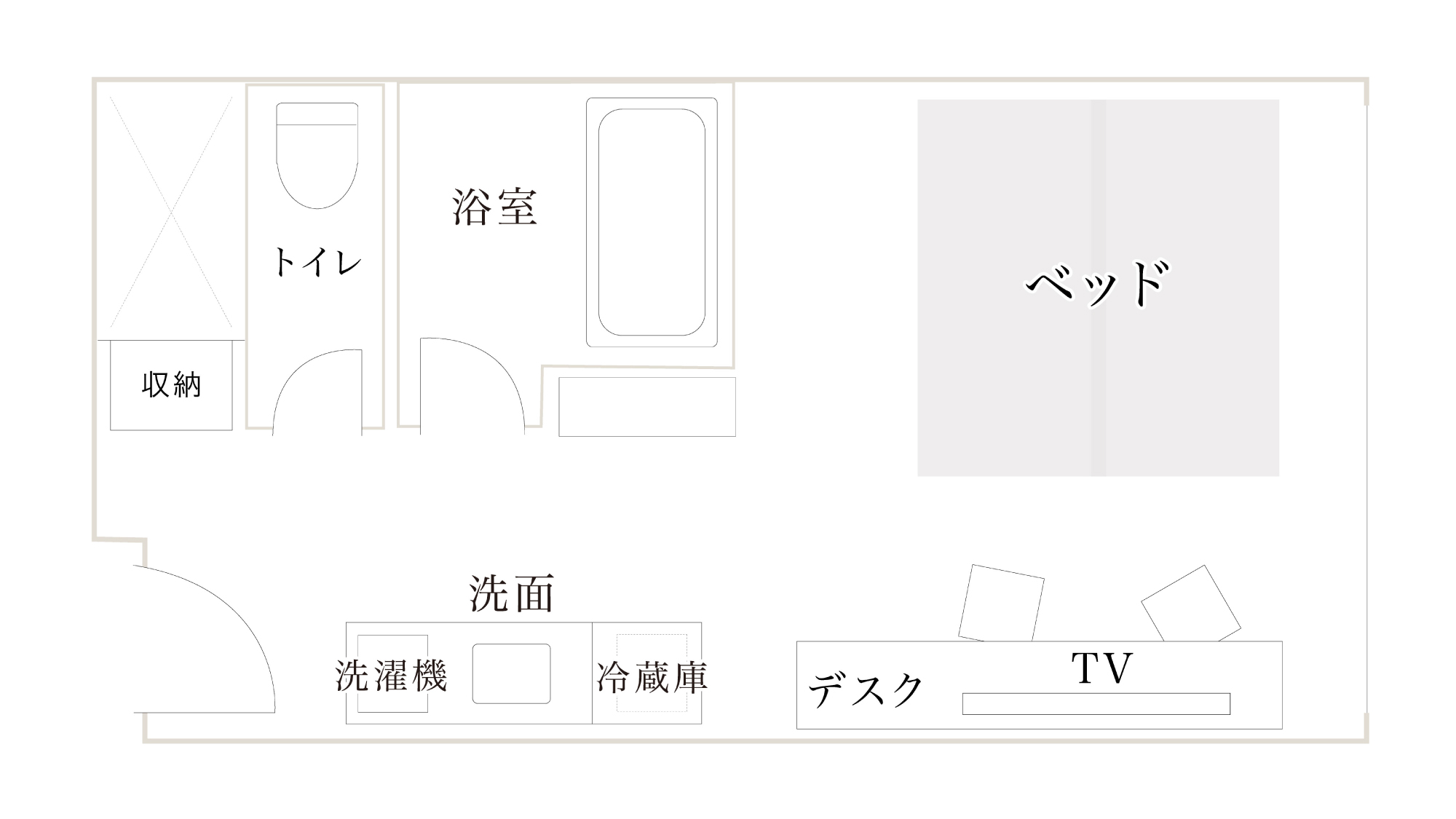 ephハリウッドツイン・キッチンなし【禁煙】間取り図※お部屋により異なる場合がございます。