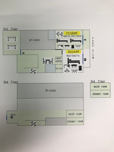 3階セミダブルベット2台部屋、見取り図