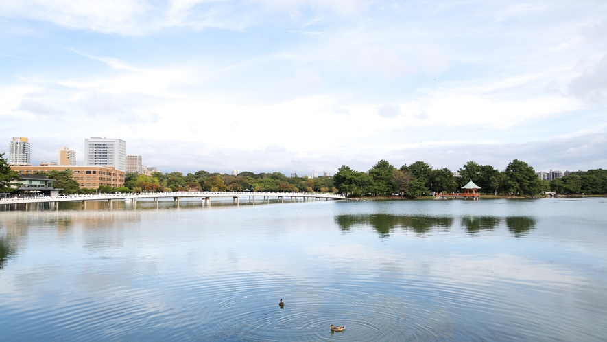 大濠公園：福岡市民のオアシス。池の周囲約2㎞の園路は多くの人が散策やランニングを楽しむ。