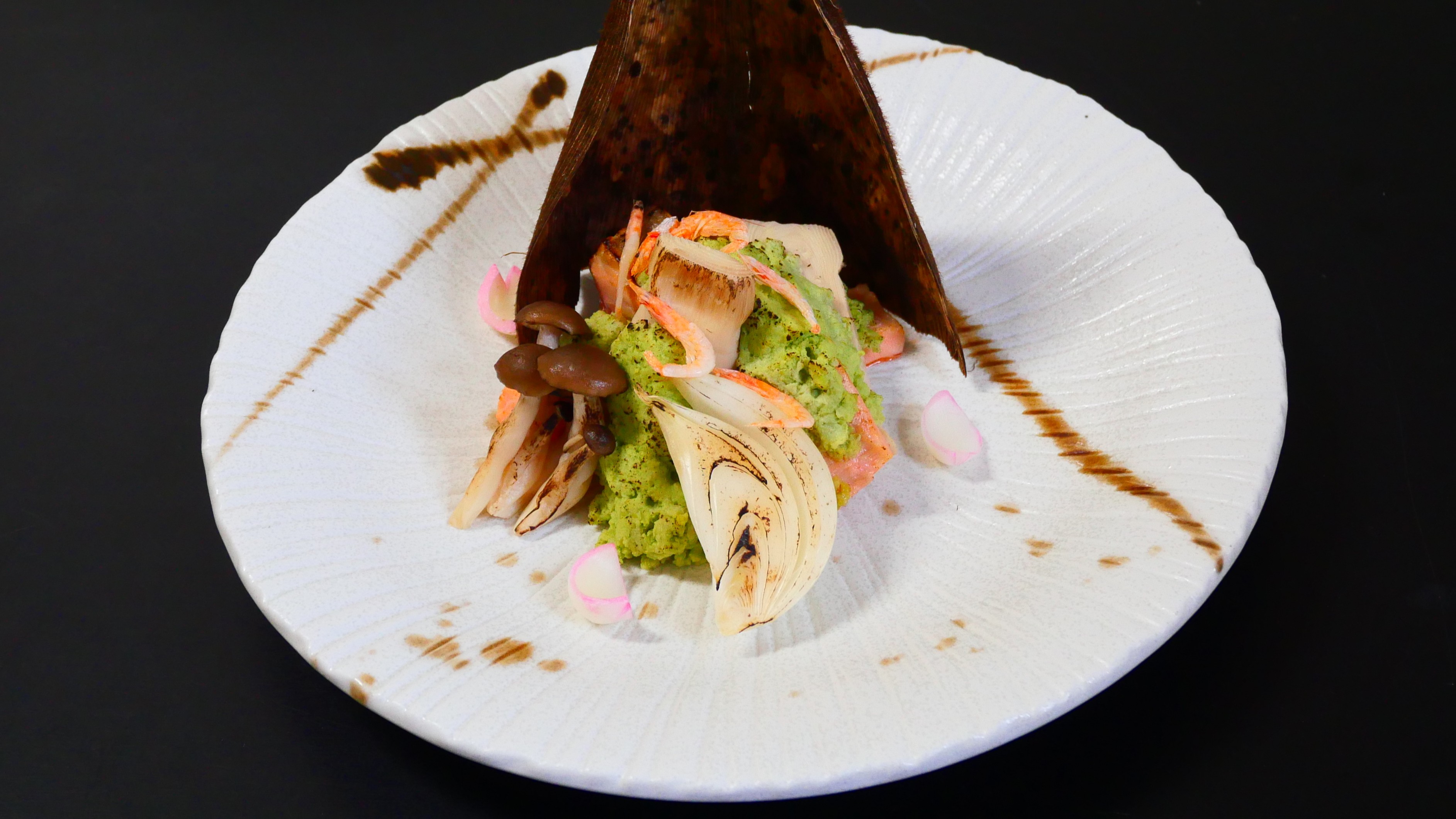 焼物：桜鱒と筍青豌豆焼き～四季旬彩会席～3月・4月～