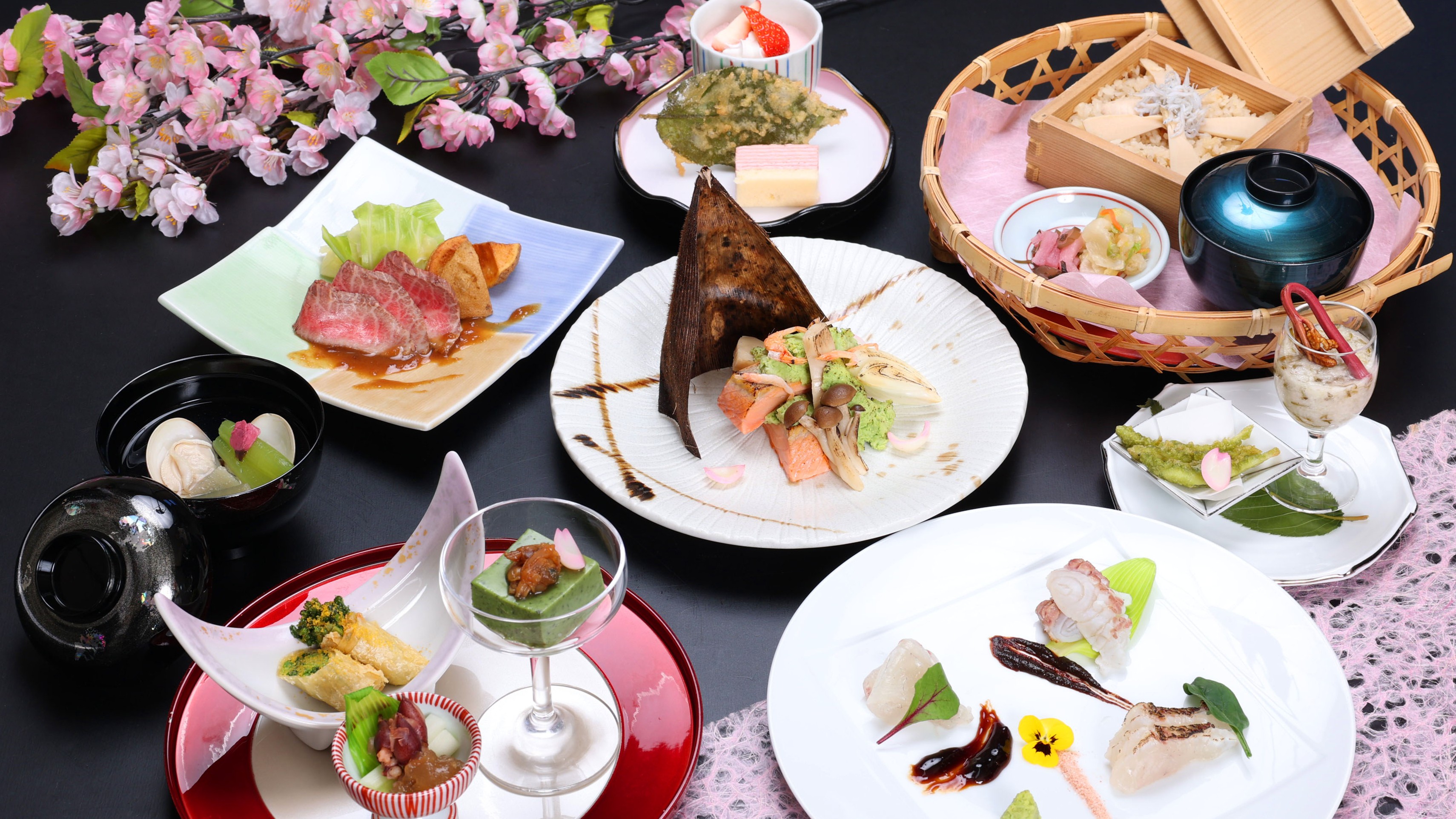 桜鱒と筍青豌豆焼きや旬の食材が味わえる　～四季旬彩会席～3月・4月～（イメージ)