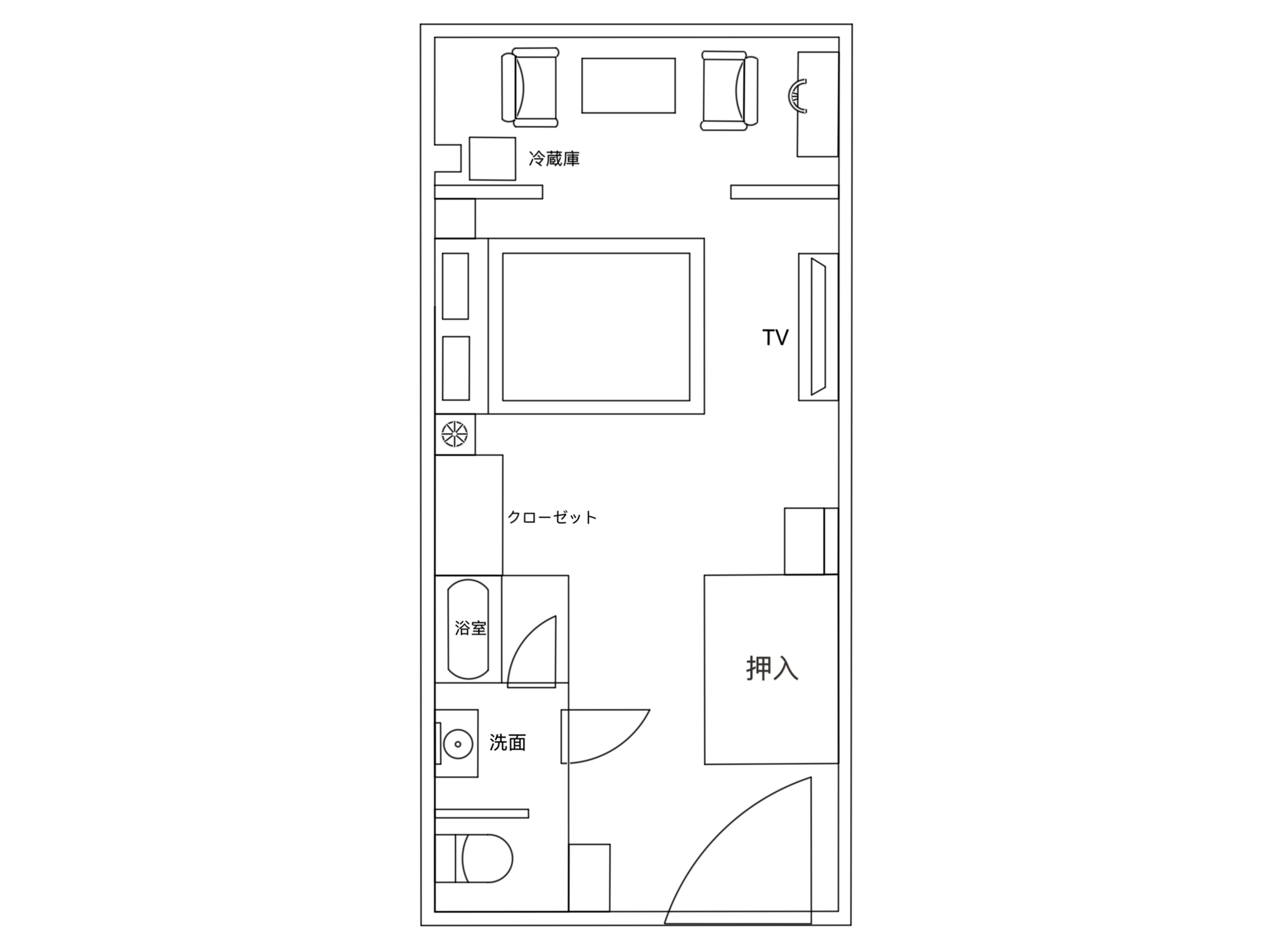 ・【洋室】客室全体の図面　※3名利用はエキストラベッド追加