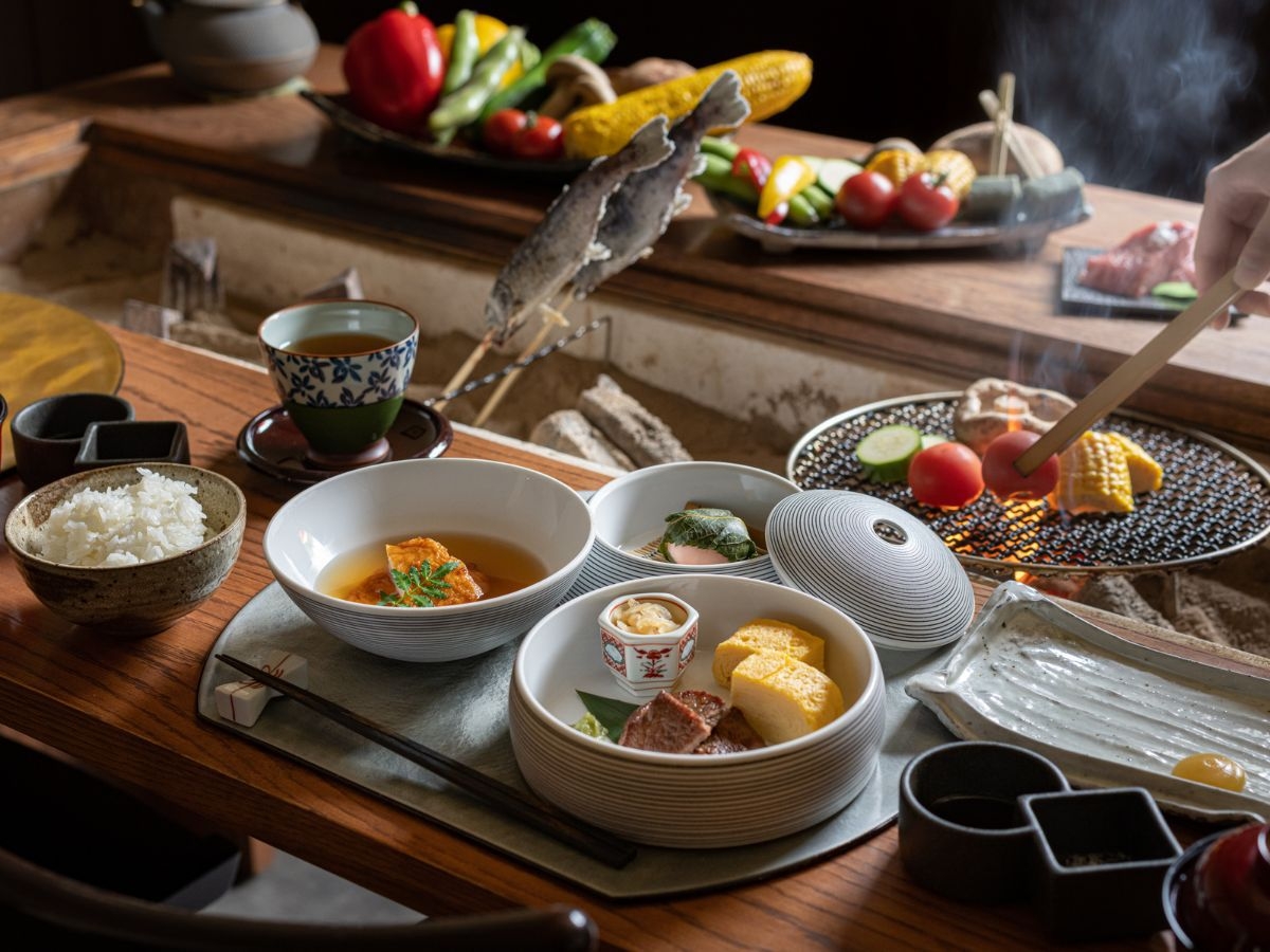 京野菜を使った囲炉裏・おばんざい朝食＋Nazunaオリジナルディフューザーセット