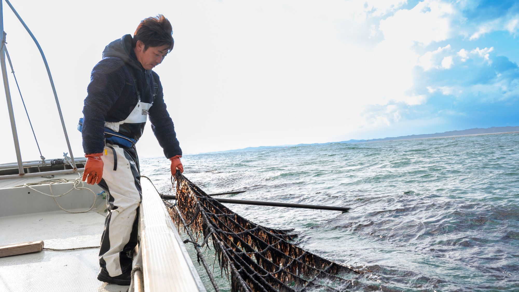 奥松島の海苔漁の様子。皇室献上の実績もあり、質の高さで知られています。