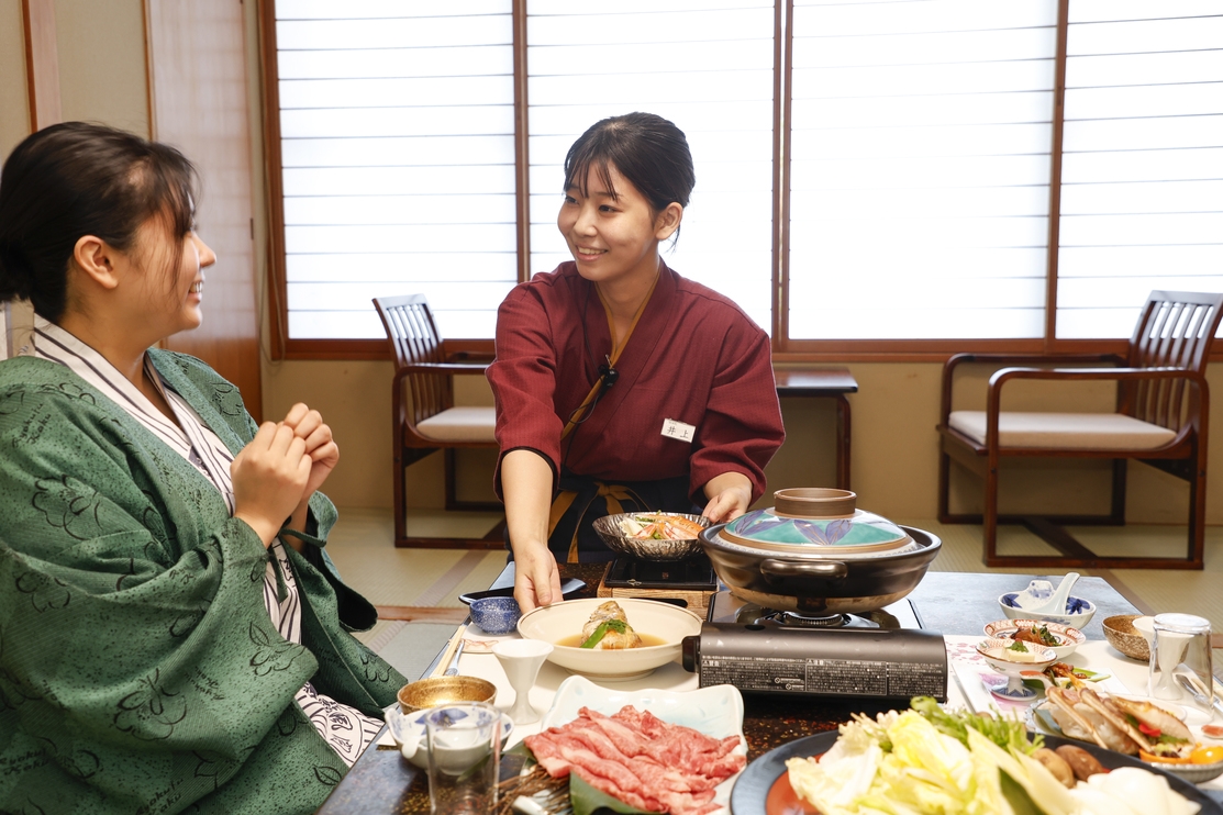 但馬牛炙り焼きor活鮑踊り焼きを選べる、夫婦・カップルに人気の緑風会席