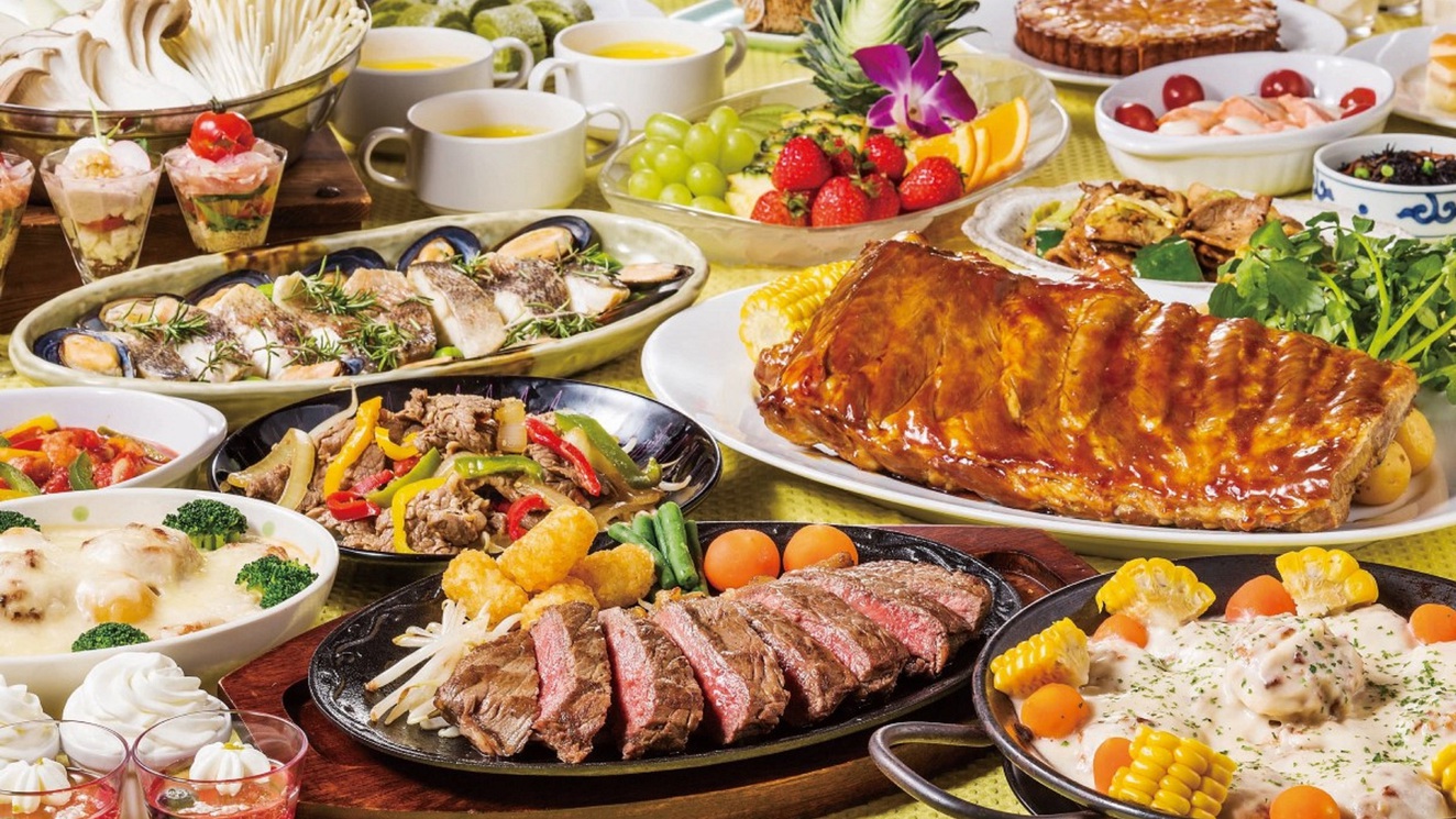 【夕食付】牛ロースステーキや季節の天ぷらを目の前で料理！シェフ自慢のディナーバイキング！