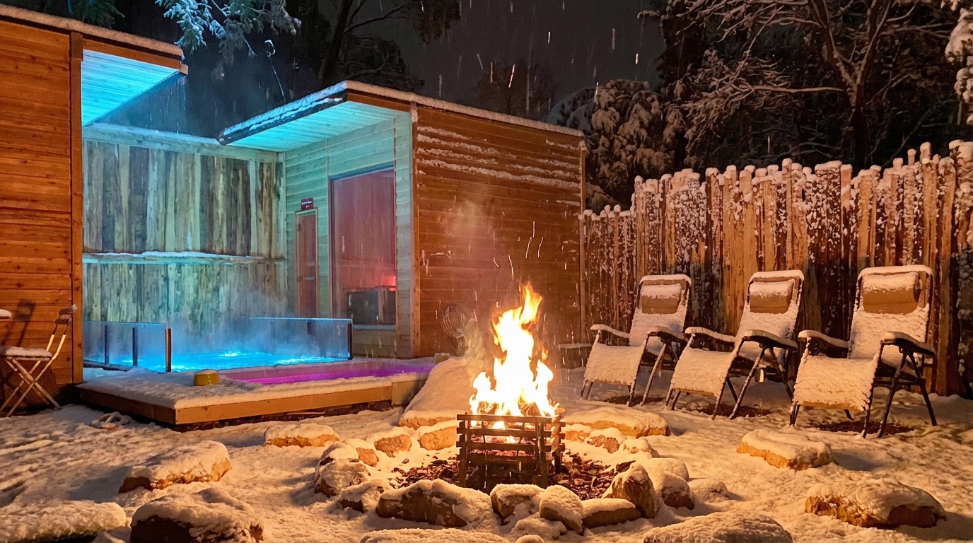 冷たい外気と熱々のサウナは相性ぴったりです。2棟あるうちの一つは低めの温度設定にしているので内気浴場としても活用できます。