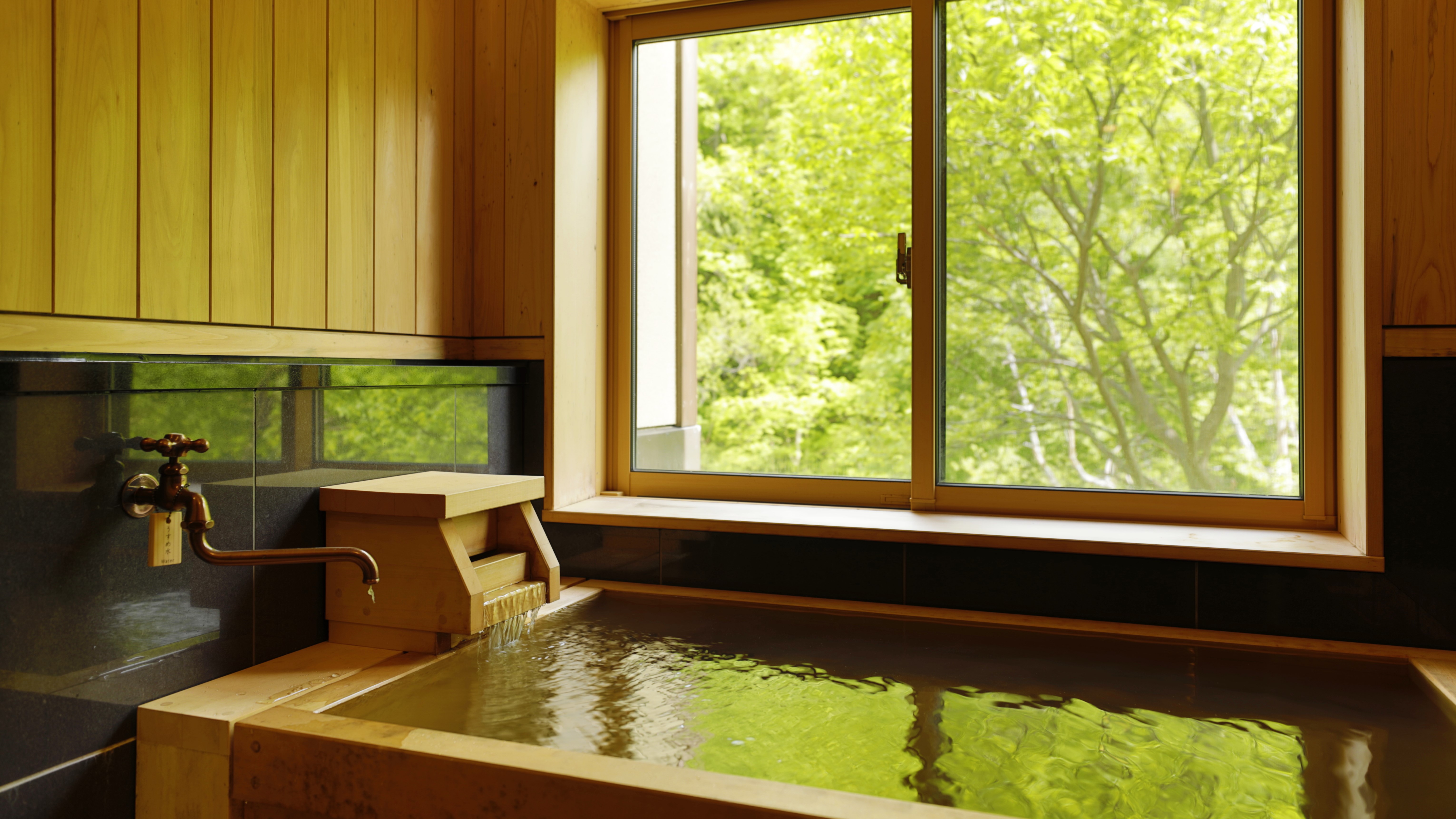 内湯一例　温泉客室風呂で自家源泉かけ流しの温泉を愉しめます。