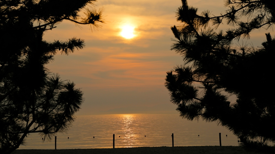 【日本の夕陽百選】名勝 慶野松原（夕日：浜辺からの眺望）