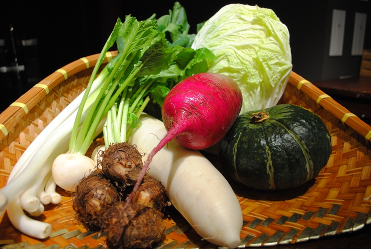 お料理には自家菜園で採れた新鮮なお野菜を使用しております。