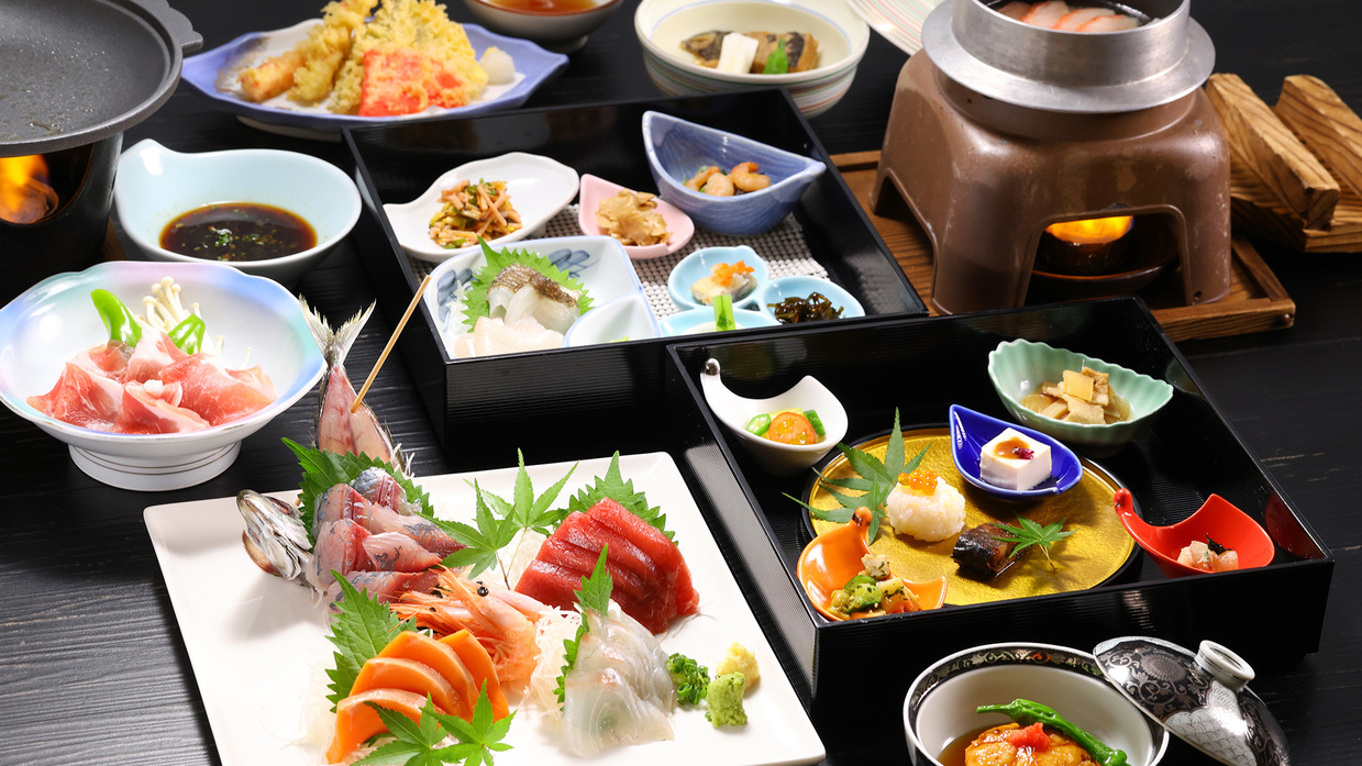 【海鮮三昧×贅沢膳】刺身盛り・海老天ぷら・旨みたっぷり海鮮釜めし◆季節の味覚を彩るお膳とミニブッフェ