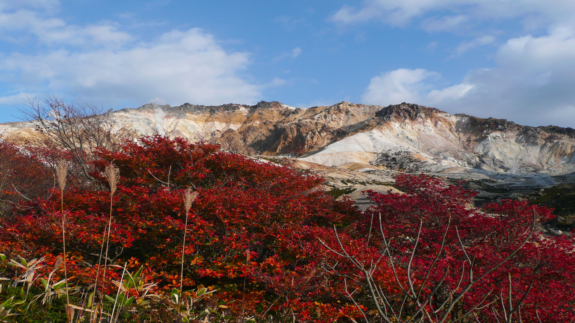 恵山(今も噴気を上げ周囲は硫黄のにおいがたちこめる火山)