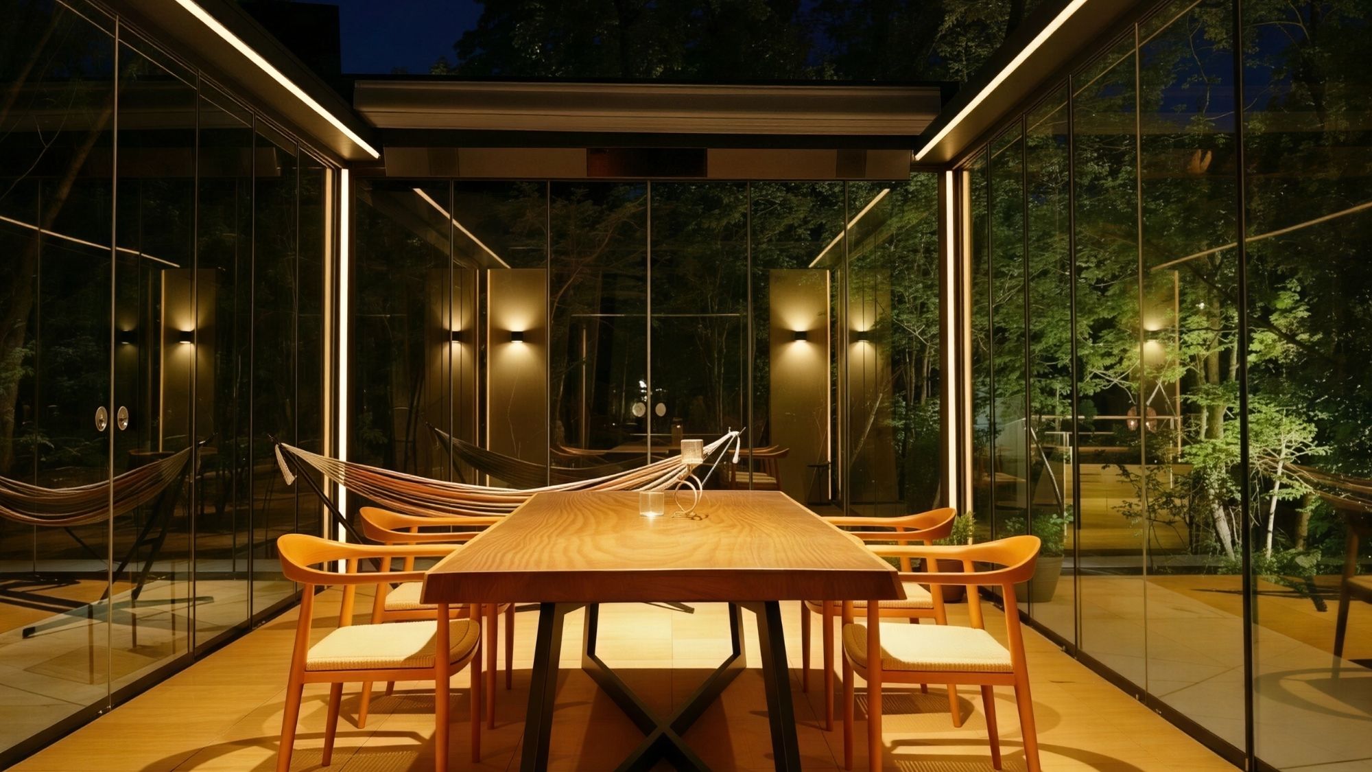 闇夜に浮かび上がる光の空間。森の静寂に包まれて味わう、幻想的なディナータイムを。