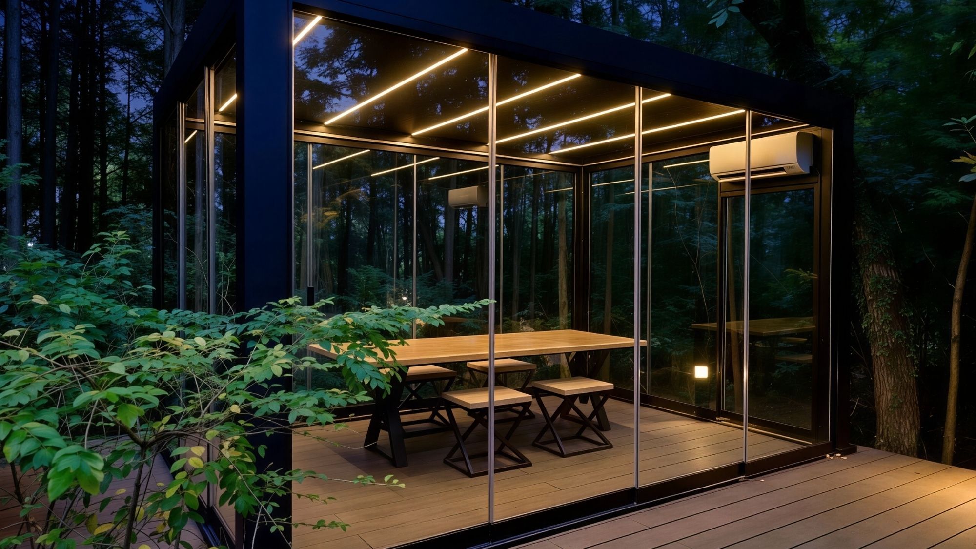 夜の森に浮かぶ光の空間。2025年新設のガラスダイニングで楽しむ、幻想的なディナー。
