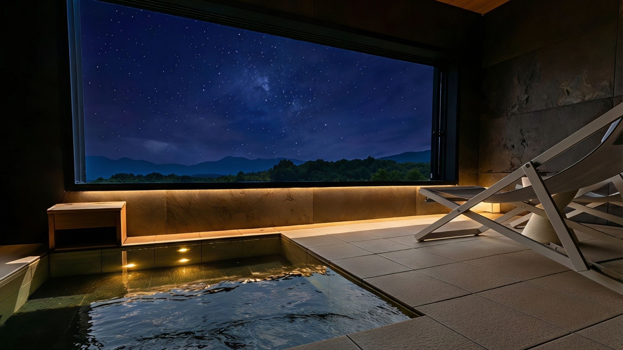 満天の星の下で愉しむ露天風呂。誰にも邪魔されないプライベート空間で癒やされます。