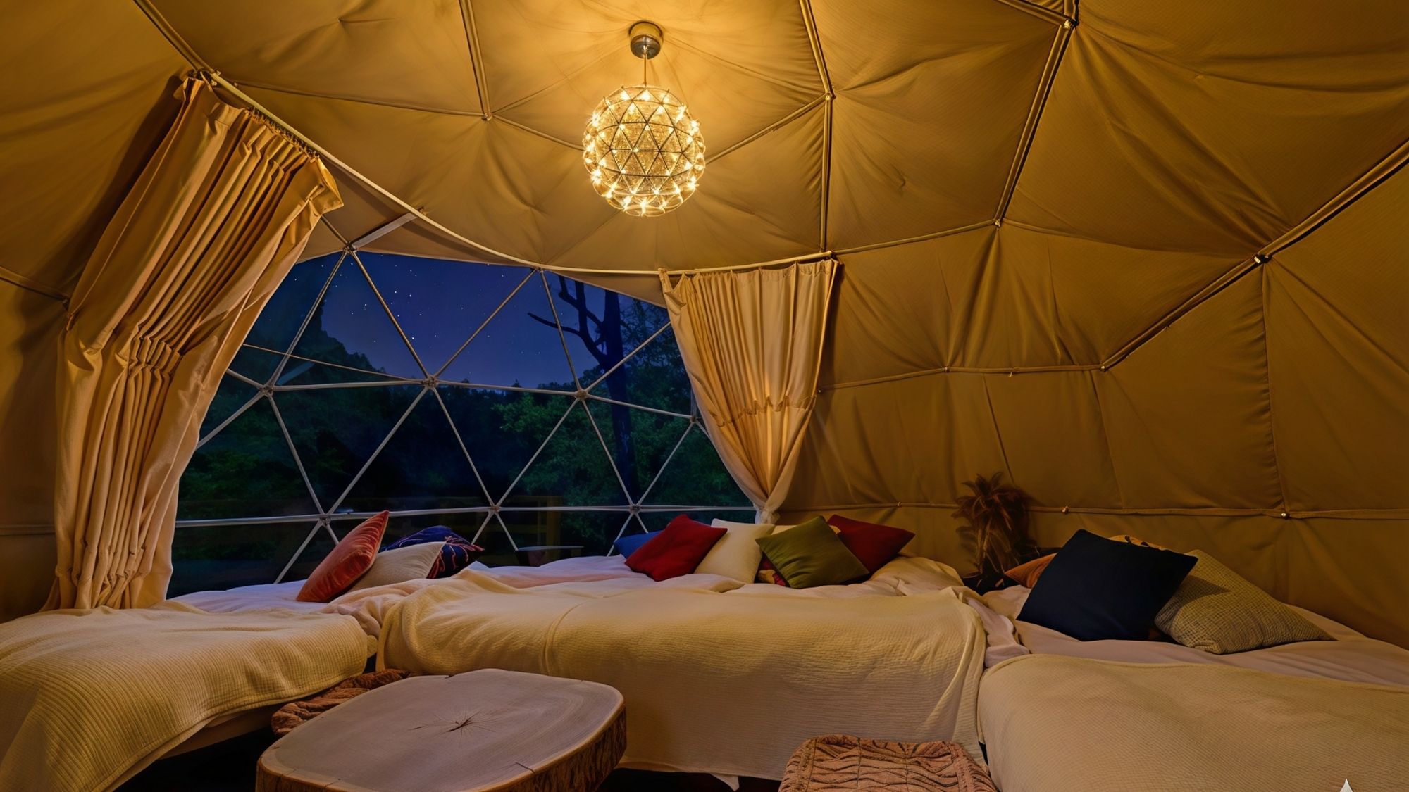 シングルベッド4台完備。最大4名様まで寛げる夜のドーム。