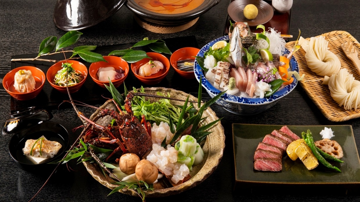 【早期予約・さき楽35でお得】特選！贅沢三昧 伊勢海老、鮑、くえ、五島牛