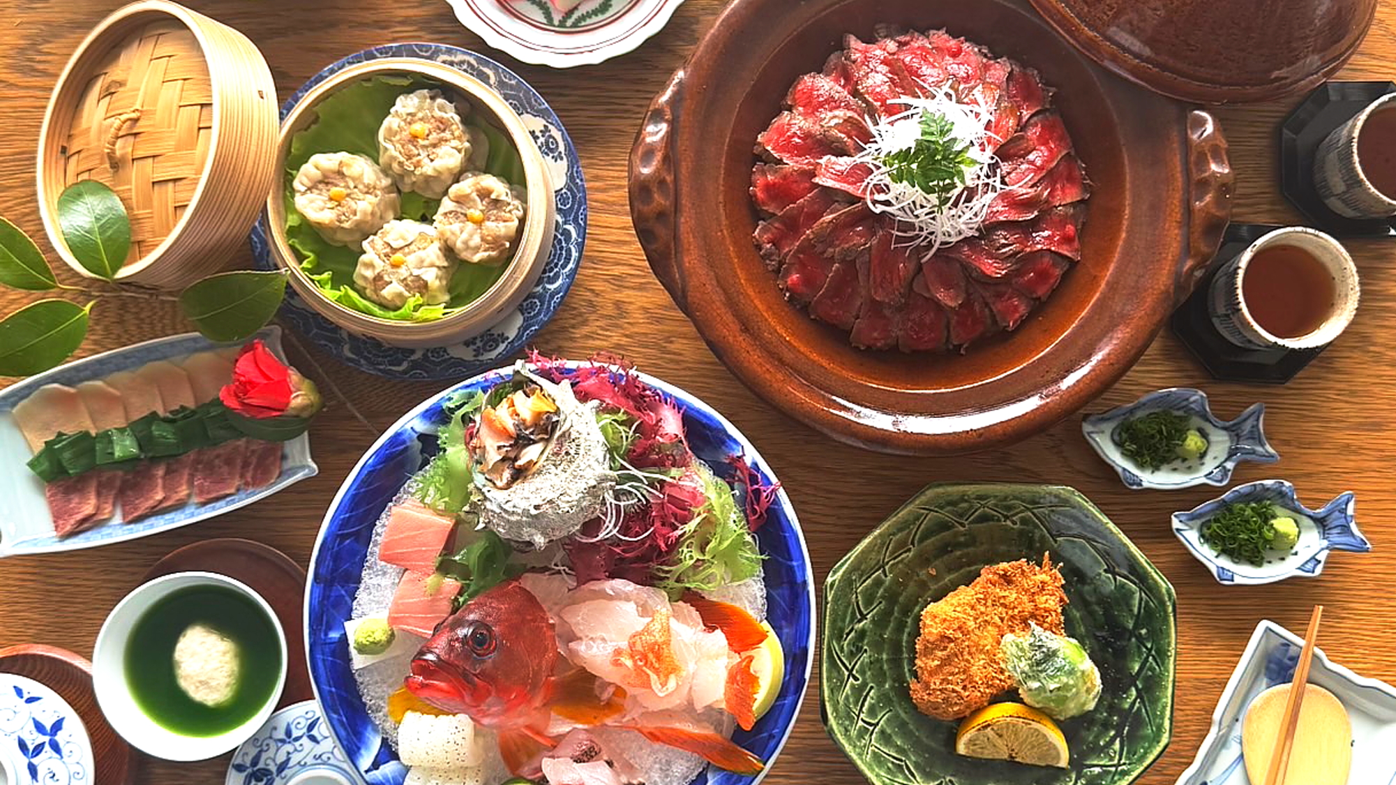 基本プラン：五島の海の幸×山の幸プラン（お料理例）五島灘の旬の魚と島の幸をご賞味ください。