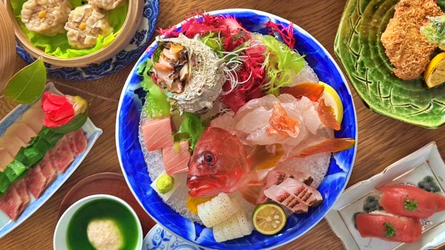 基本プラン：五島の海の幸&times;山の幸プラン（お料理例）五島灘の旬の魚と島の幸をご賞味ください。