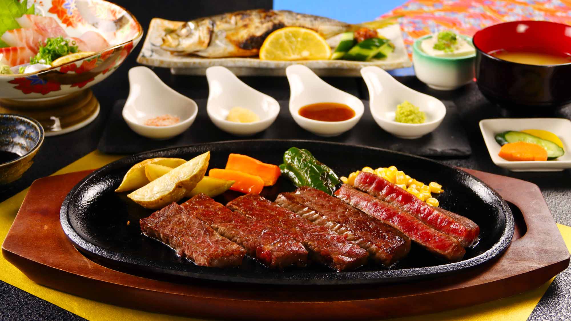 海鮮も食べたいけれど、お肉も食べたい！！新鮮な海の幸と『宮崎牛』ステーキの欲張りコース