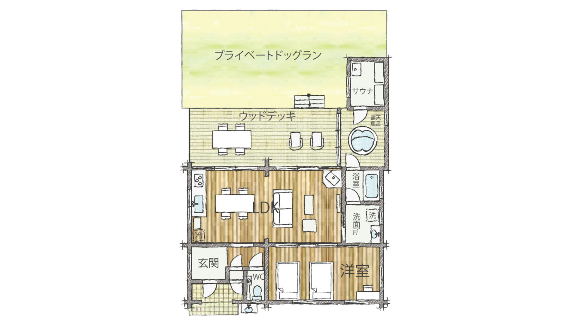 【サウナ＆露天風呂付ログプレミアム】タイカ（1LDK）HF　間取り