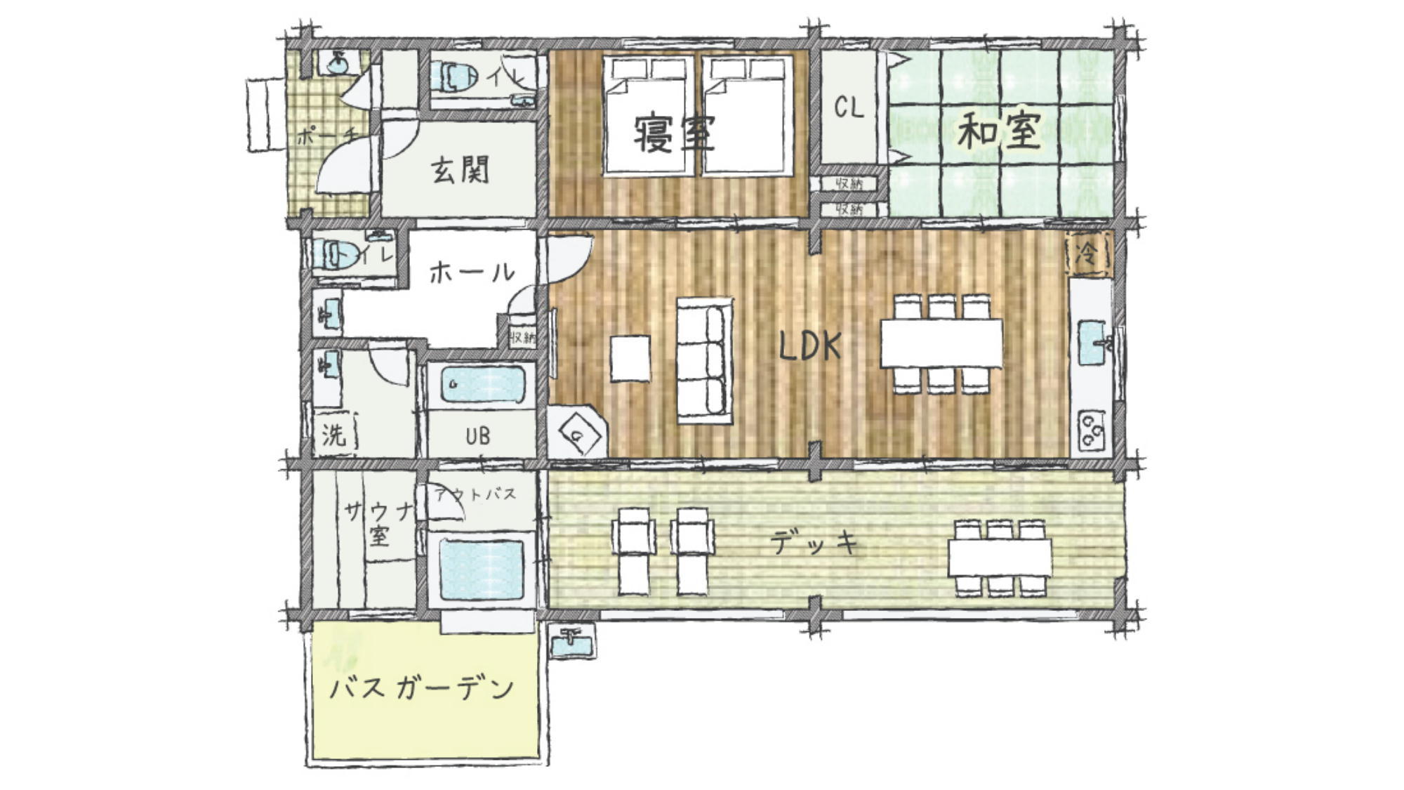 【サウナ＆露天風呂付ログプレミアム】ハルモニア　HL　間取り