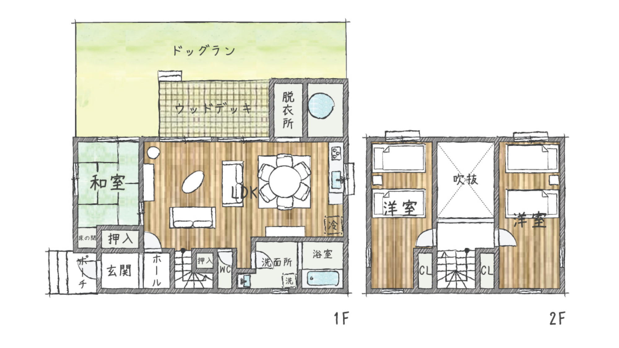 【露天風呂付貸別荘】Lタイプ（ドッグラン60平米）KL　間取り