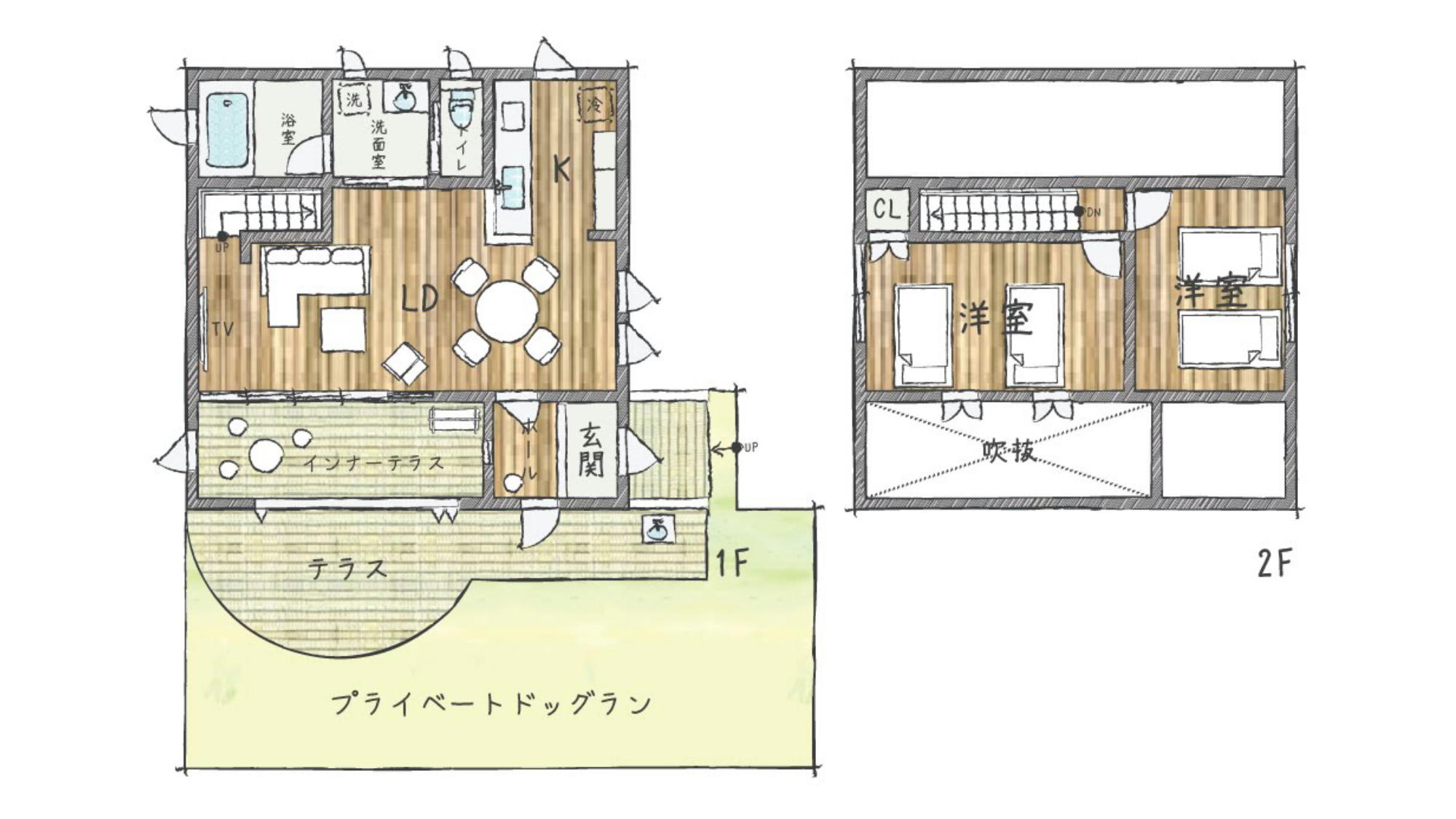 【温泉付貸別荘】Fタイプ（ドッグラン150平米）KF　間取り