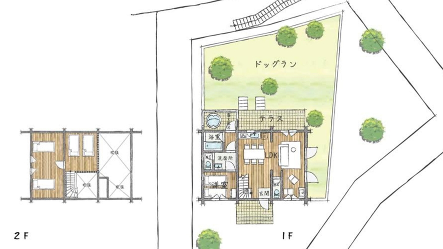 【露天風呂付ログプレミアム】大地（2LDK）HB　間取り