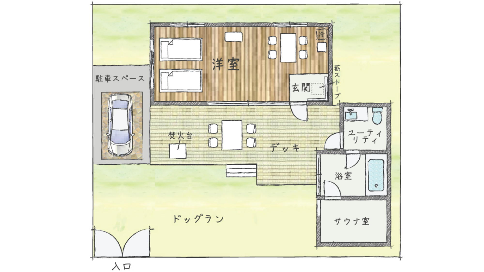 【プロジェクター付サウナグランピングキャビン】ZA　間取り