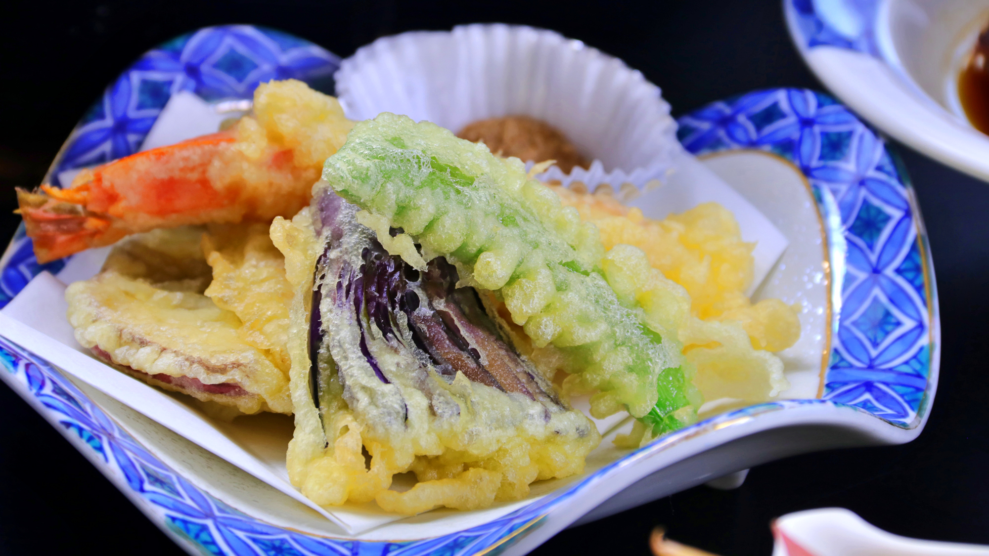 【和洋折衷創作ディナー】エビと季節野菜の天婦羅