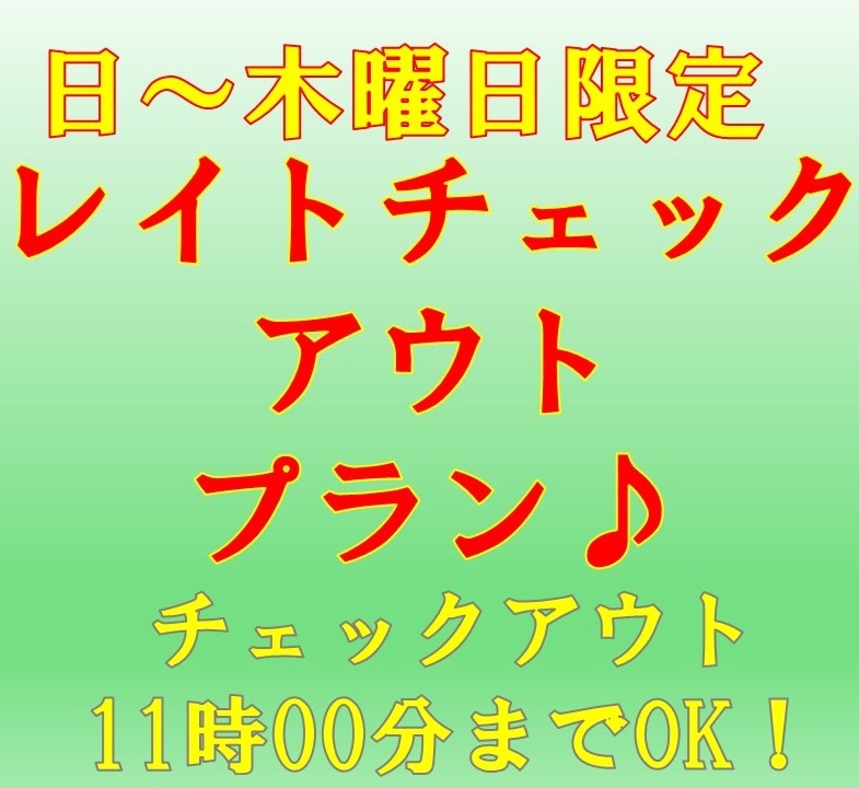 【日〜木曜日限定】プチレイトチェックアウト☆11時までOK【事前決済＆返金不可】