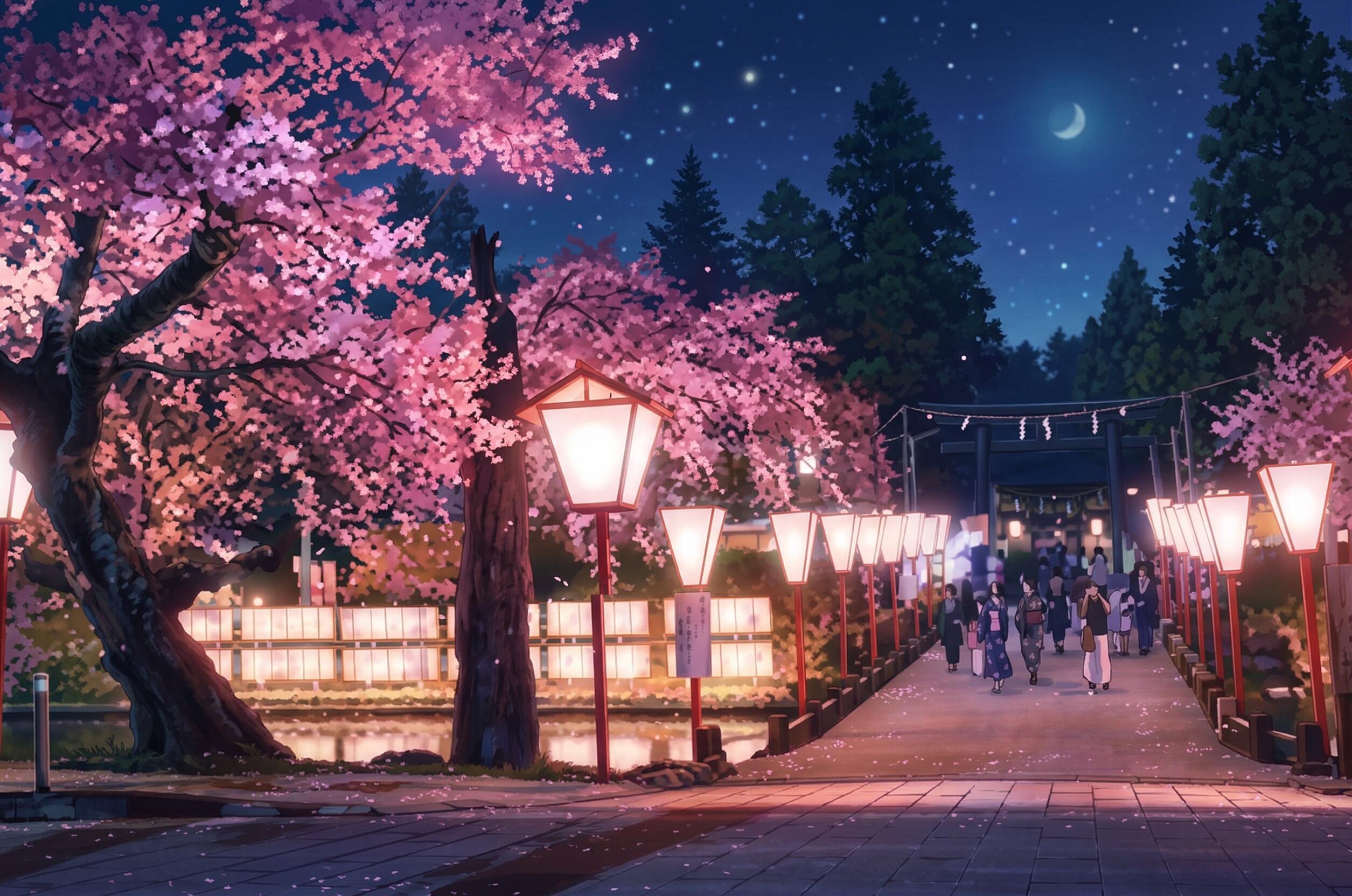 ライトアップ（夜桜）　最上公園イラスト