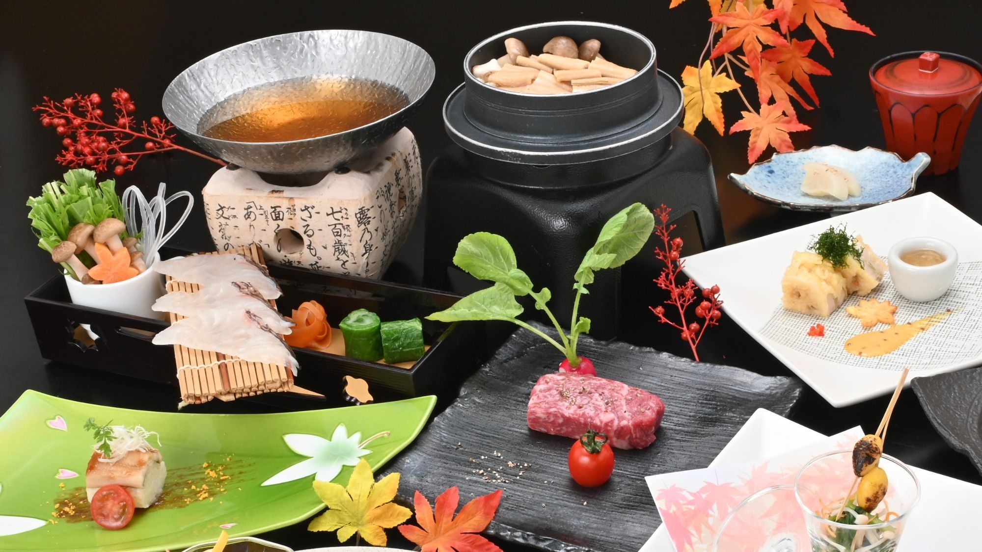 【秋冬の特別会席】穴子小袖・鯛しゃぶ香味鍋・広島県産牛グリル・秋味信州蒸し・穴子釜飯＜2食付＞