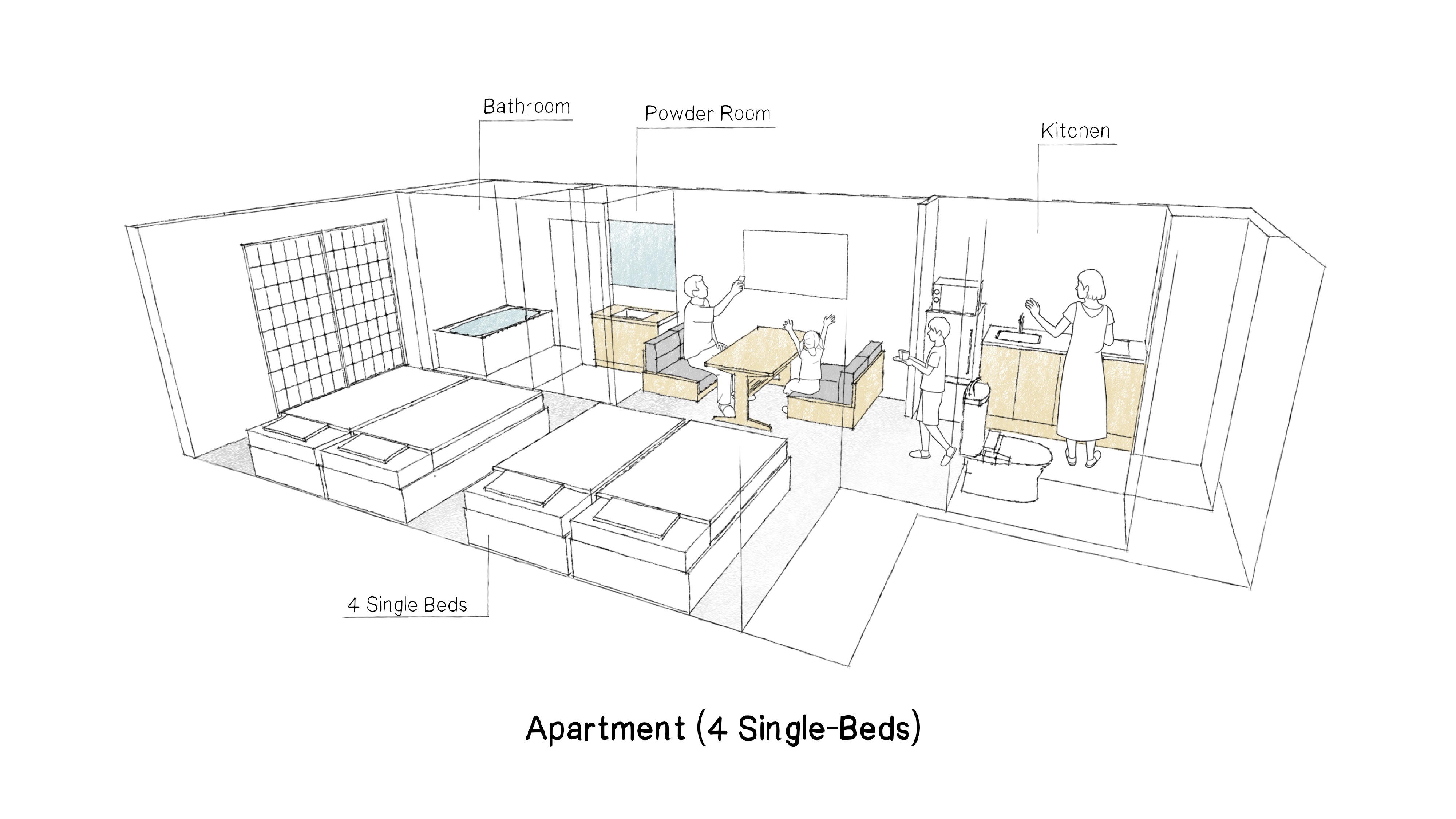 アパートメント（4シングル） 間取り図