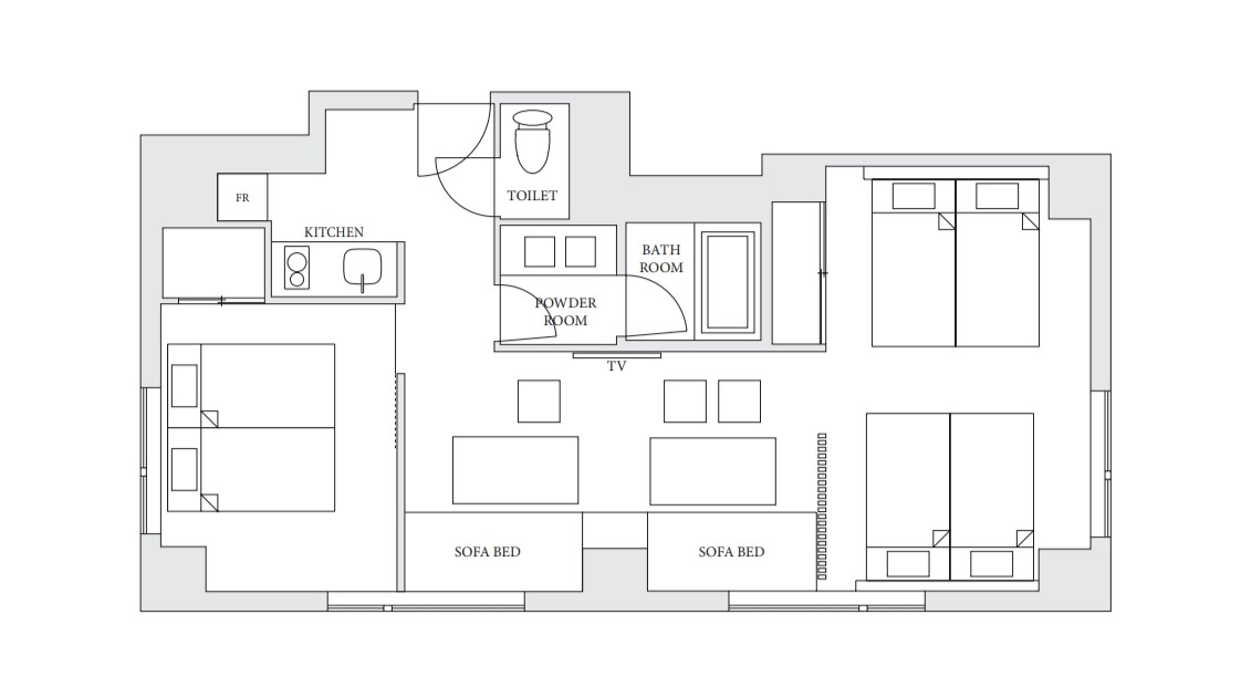 1ベッドルームアパートメント間取り図