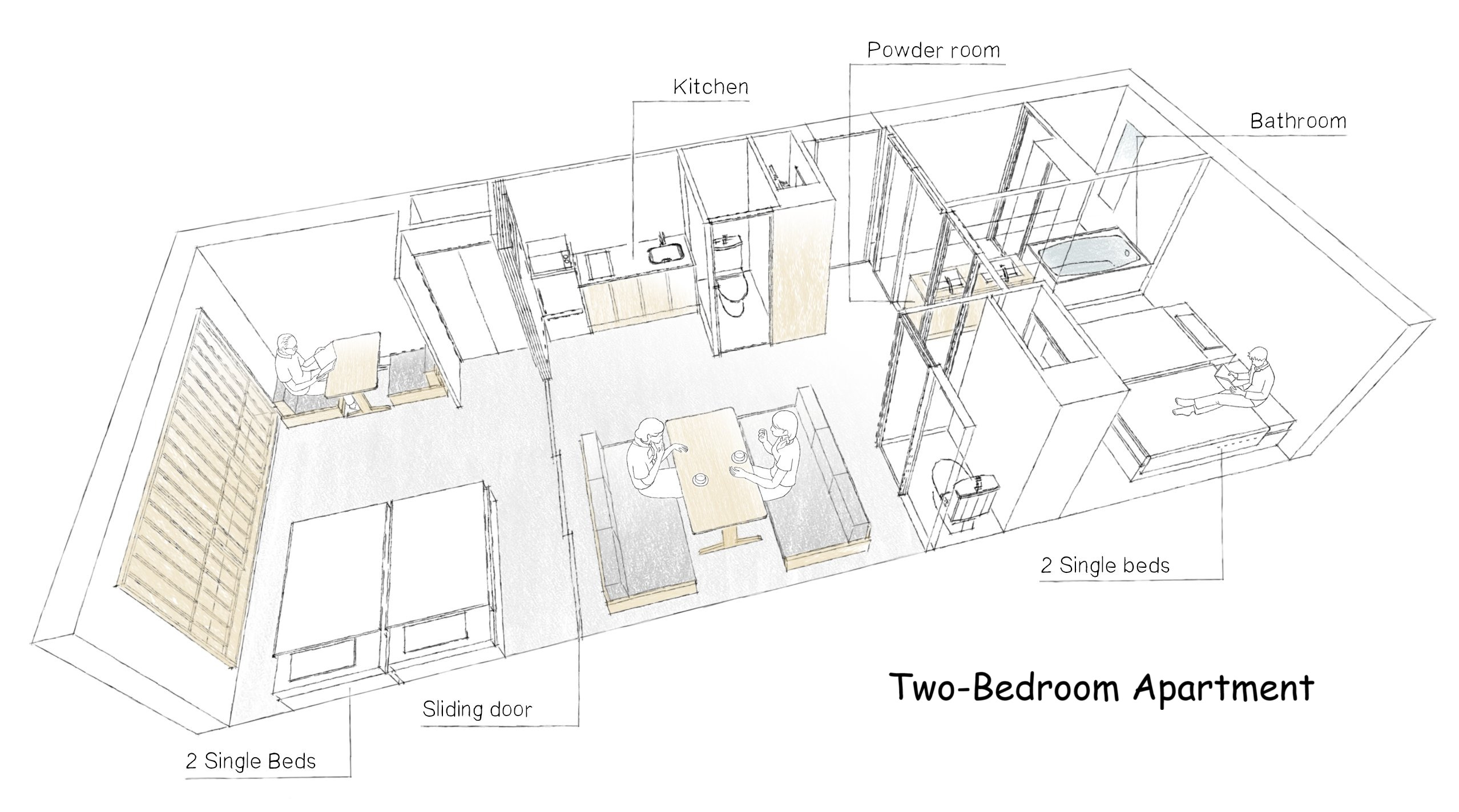 2ベッドルームアパートメント　間取り図