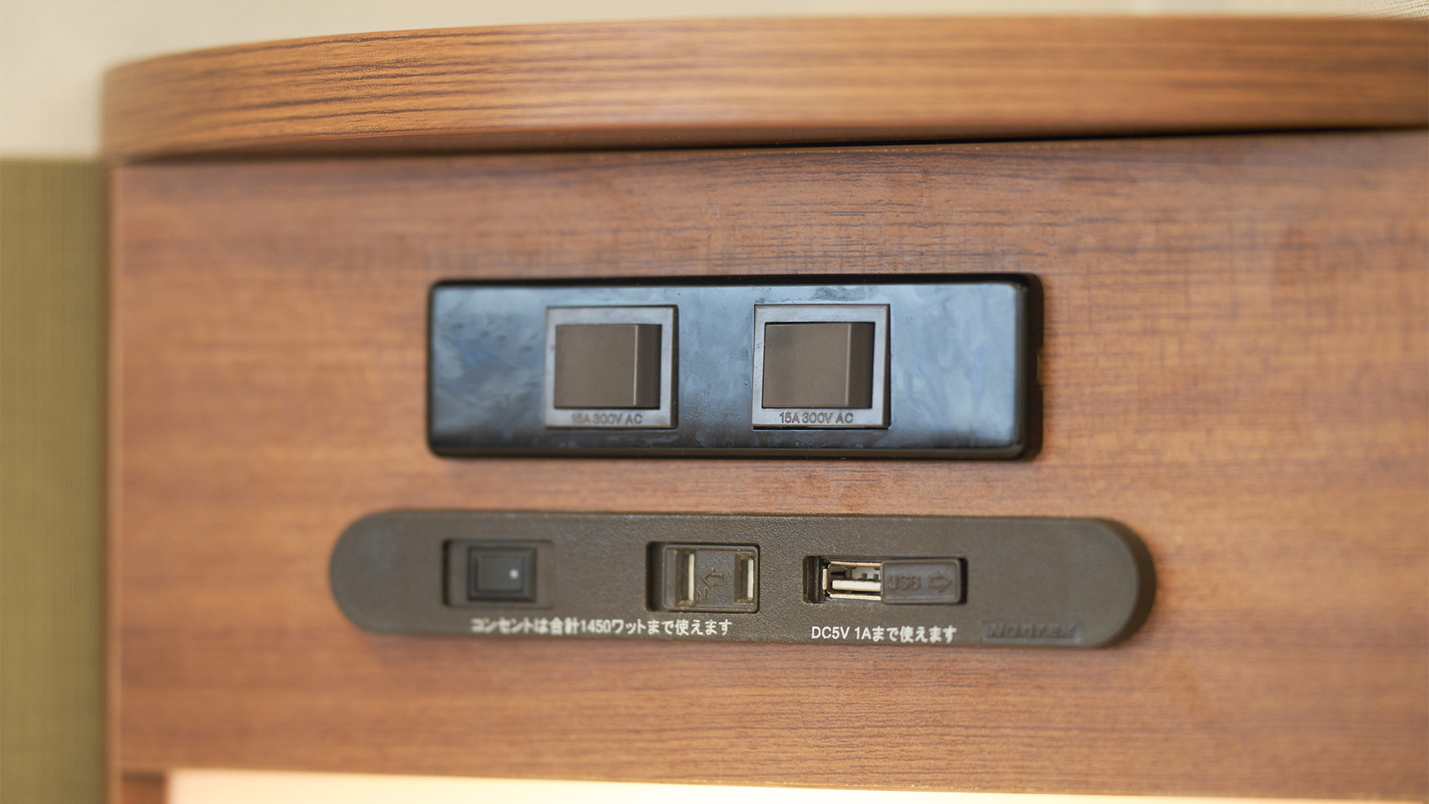 ・【部屋設備/枕元コンセント】USB端子もございます。スマートフォンの充電等にお使いください