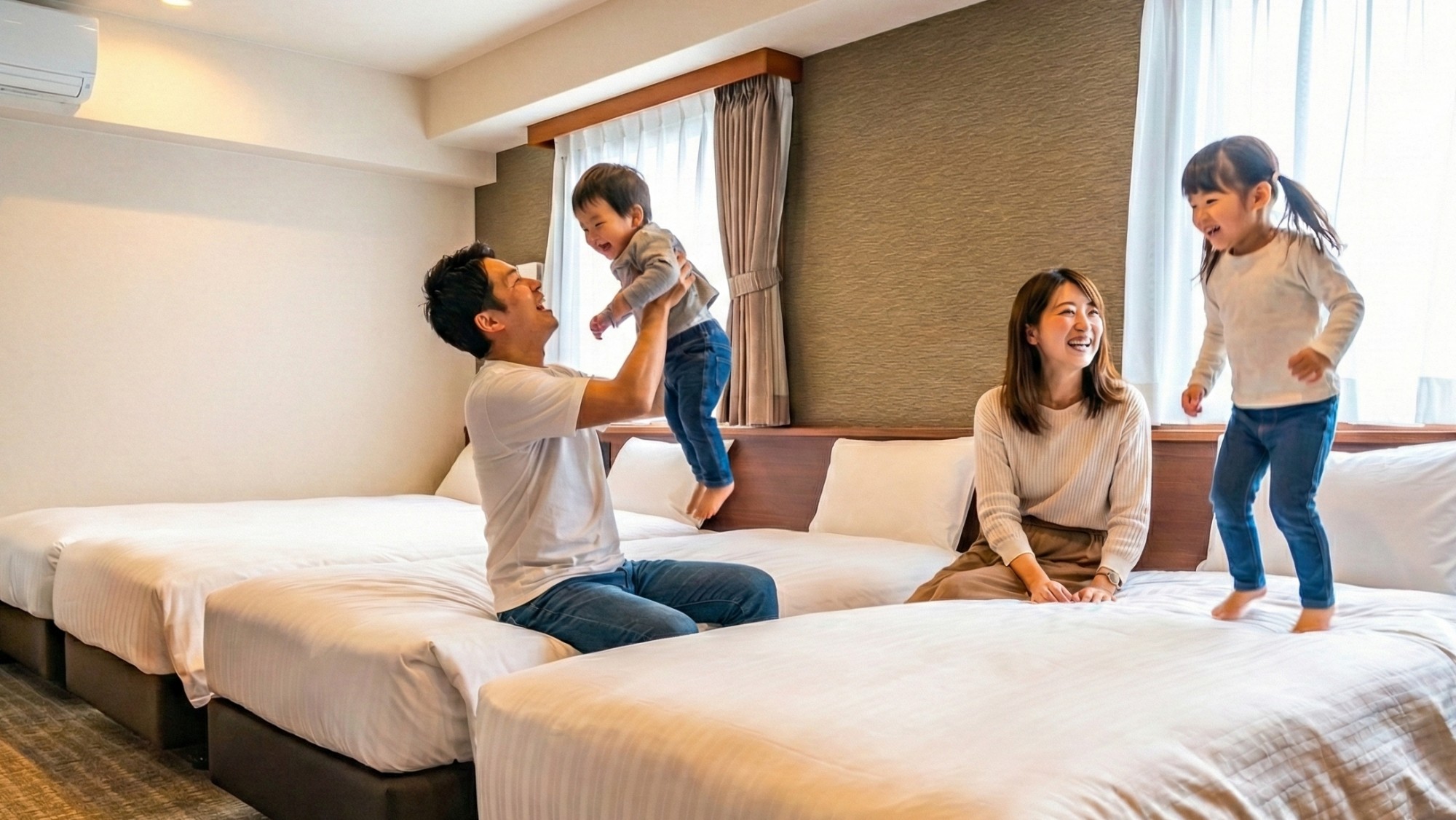 【4ベッドルーム】家族旅行やグループ旅行に人気の４つベッドがあるお部屋です。