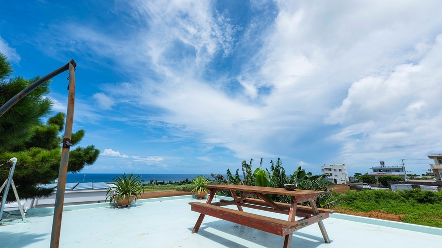 ・さとうきび畑の向こうに広がる沖縄の青い海