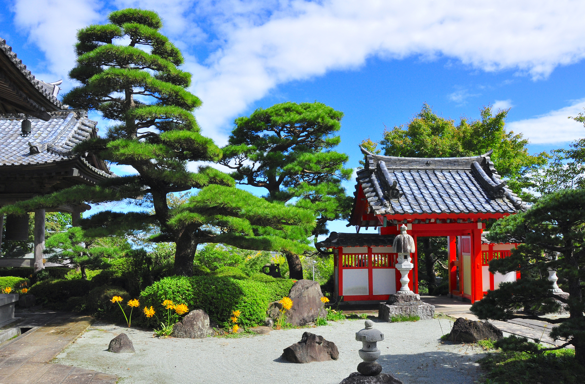 称名寺の山門と黄花の曼珠沙華