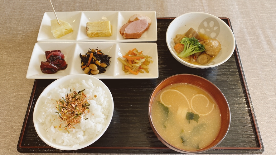 【選べる朝食A】 ご飯、お味噌汁、小鉢の和定食セット