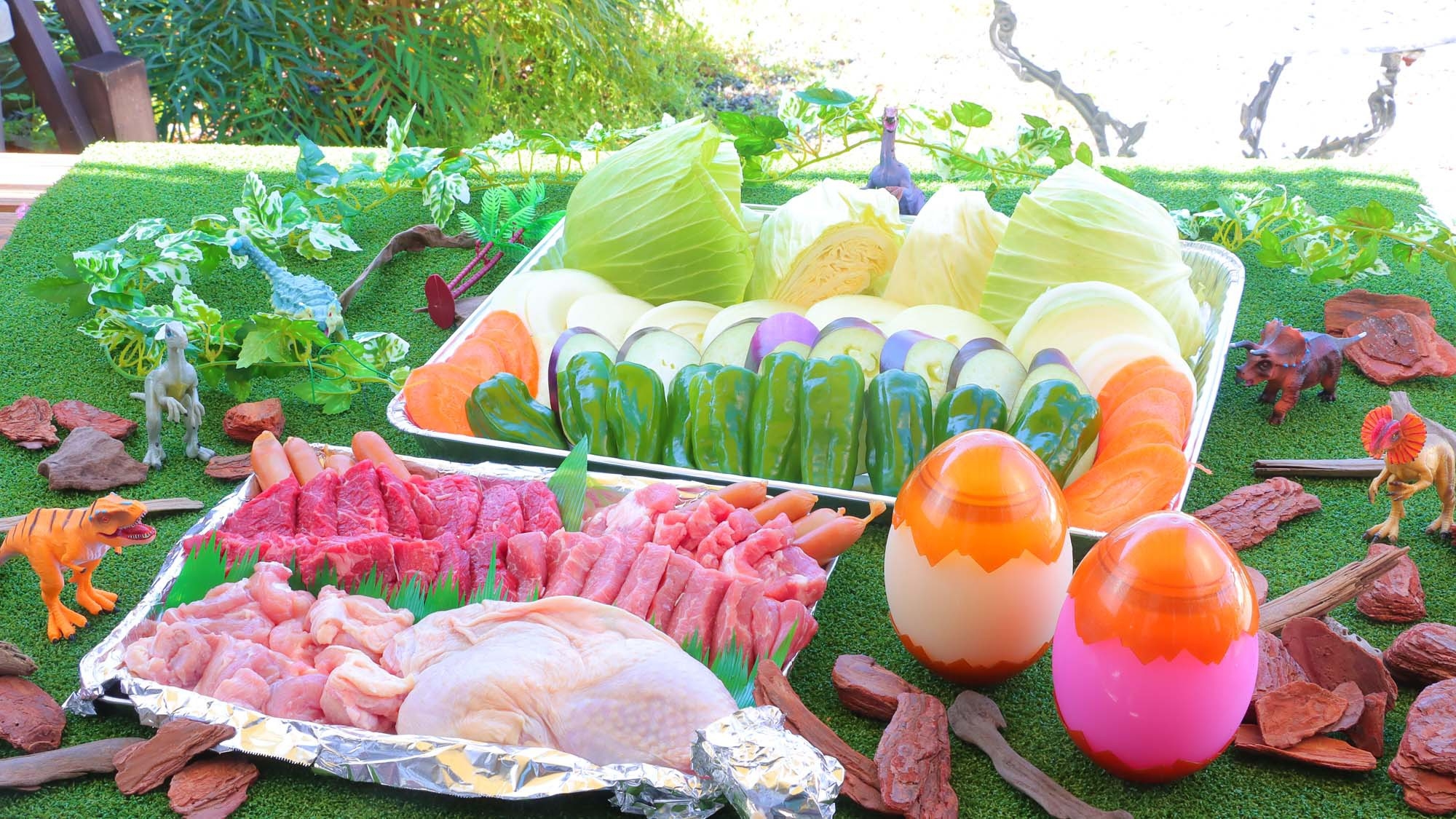 【恐竜BBQ(食材有り＋軽朝食付き】完全手ぶらでOK！みんなでワイワイBBQ☆軽朝食ピロシキ付き☆