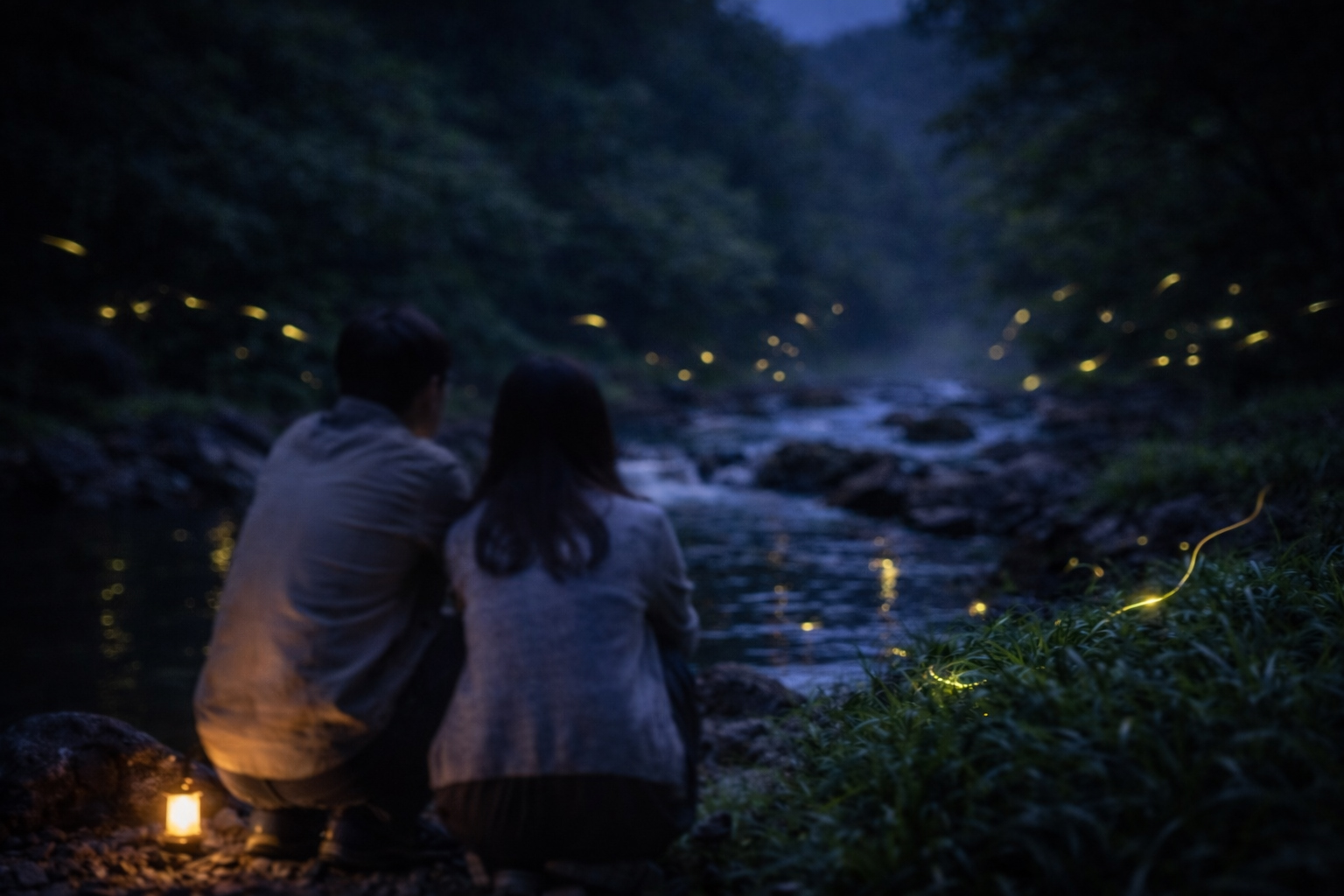 梅雨の時期は宿の近くの川沿いでホタルが舞う