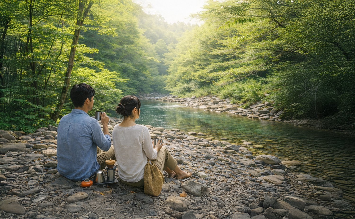 ドリップコーヒーを片手に源流カフェ