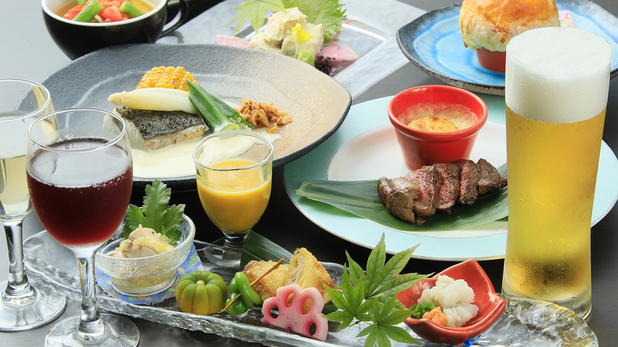 鉄板焼ステーキと飲み放題で愉しむ特選コース　※一例