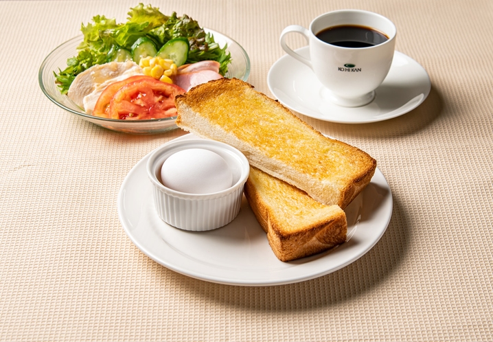 ４品から選べる朝食メニュー例（トースト＆ゆで卵）